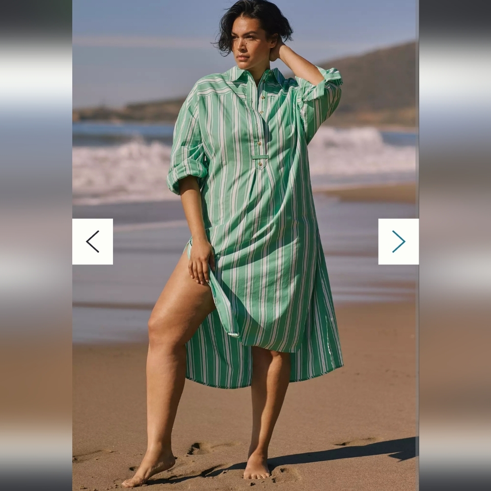 NWT Long Sleeve Popover Dress Anthropologie in Kelly Green Stripe - S/M